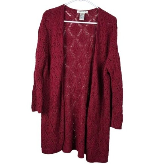 VTG 90s August Silk Whimsigoth Crimson Red Knit Open Cardigan Size XL Eclectic - Picture 1 of 6